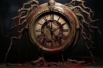 Creepy Clock With a Sinister Face - obrazy, fototapety, plakaty