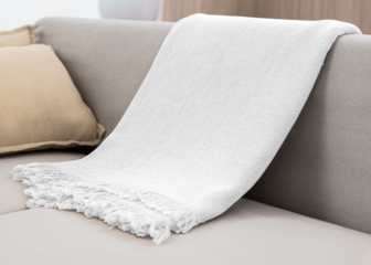 Png woven blanket mockup, transparent fabric