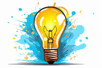 Yellow Light Bulb With Watercolor Splashes