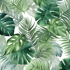 Seamless pattern with monsters leaves. Tropical vector background.