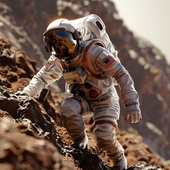 astronaut on the mars ground, mars surface, mars mission,