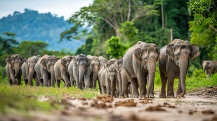 A herd of elephants walking in the wild