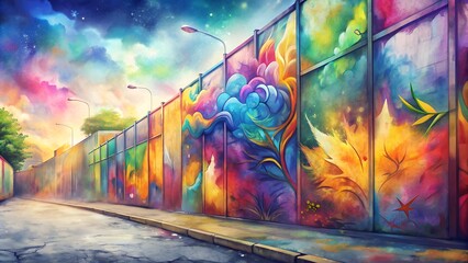 Vibrant Graffiti on Urban Wall Embodies Street Art Concept, Bursting with Colorful Expression.