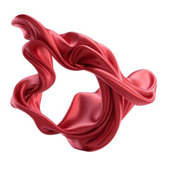 Beautiful flowing fabric of red wavy silk or satin. 3d rendering on Isolated transparent background png. generated with AI