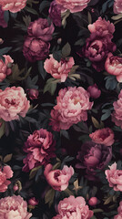 Seamless pattern with peony flowers. Floral background.