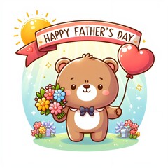  happy father day teddy bear with flowers