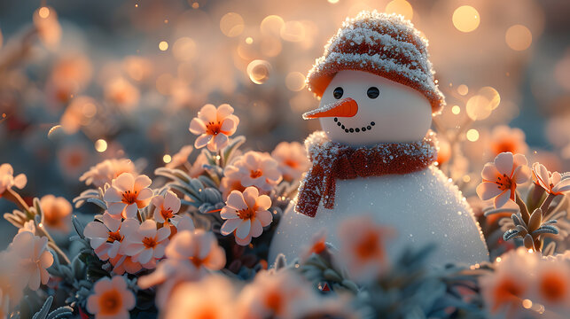 When spring finally arrives, the snowman in the park begins to melt away under the bright light. 