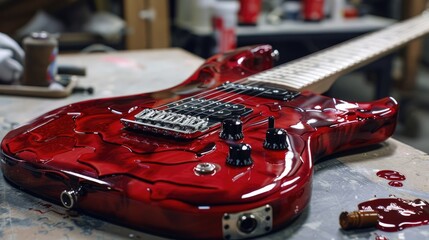 Glossy finish on a custom electric guitar