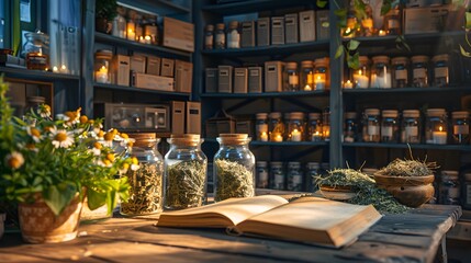 Old Knowledge, Glass Jars: Dried Herb Collection in a Rustic Library