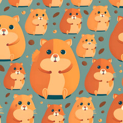 Seamless pattern with cute cartoon hamsters. Vector illustration.