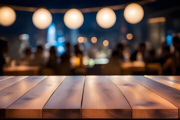 Wood table top, night party 
