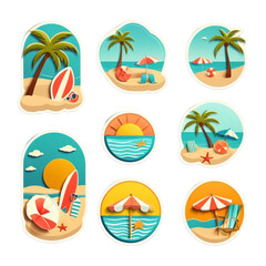 Fototapeta na wymiar Set of cute vector summer stickers on Isolated transparent background png. generated with AI