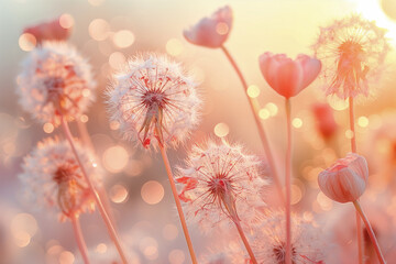 Beautiful dandelion flowers in the wind - 789299996