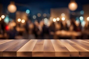 Wood table top, night party 