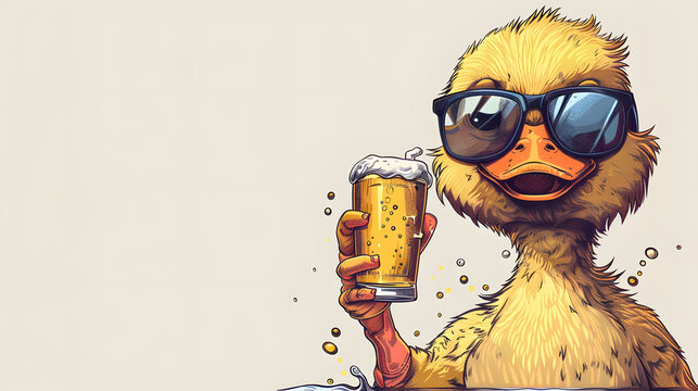 Very happy cool yellow duck with sunglasses 