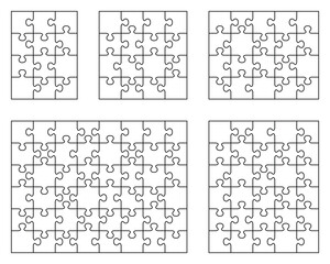 Illustration of five white puzzles, separate pieces