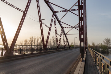 Iron road bridge across the Ural (Zhaiyk) river in the city of Uralsk.