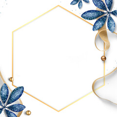 Glittery blue leaves with hexagon frame design element