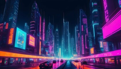 Psychedelic Cityscape With Towering Neon Skyscrape