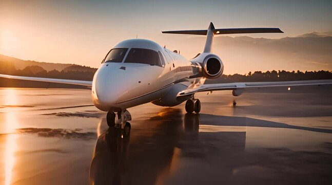 airplane jet at sunset. vehicle and transportation footage concept
