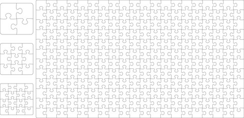 Vector jigsaw puzzles pieces mockup illustration, isolated on white backgroun.