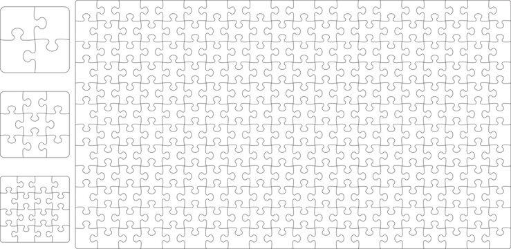 Vector jigsaw puzzles pieces mockup illustration, isolated on white backgroun.