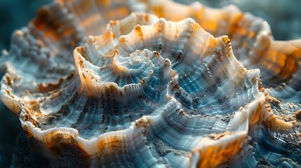 Zoom in on the textured surface of a weathered seashell, showcasing its intricate ridges and patterns.