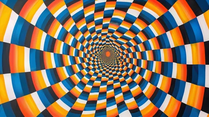 Abstract retro psychedelic optical illusion, checker optical illusion game of motion colorful squares , visual hypnotic effect  © StellaPattaya