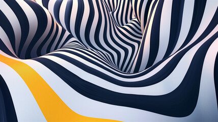 Retro  psychedelic optical illusion background with zebra stripes, optical illusion of volume, black and white lines  - obrazy, fototapety, plakaty