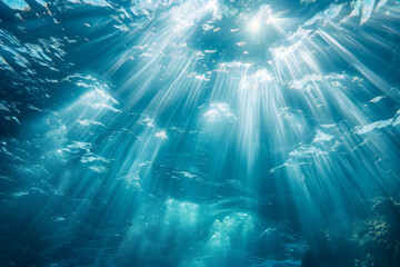 Obraz premium Beautiful underwater view, of sunlight shining through the clear water