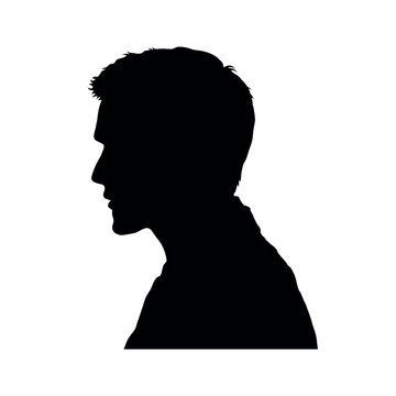 Side profile face portrait of young male vector black silhouette.