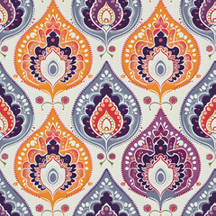 Paisley Background Seamless Pattern with Vibrant Colors, Modern Design for Chic Tiles and Colorful Wallpaper, Elegant Vintage Paisley Patterns, Floral Swirls in Stylish Decoration and Fashion Design.