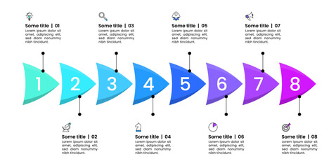 Infographic template. 8 abstract arrows in a row with numbers