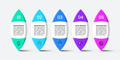 Infographic template. 5 abstract shapes with icons and text