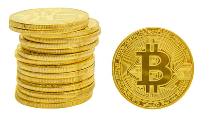 Stack of golden bitcoins design element