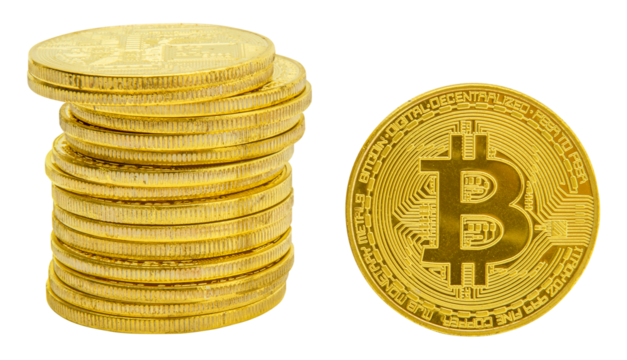Stack of golden bitcoins design element