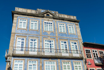 Facade of old classic buildings, Braga, Portugal