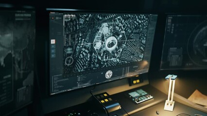 Computer tracking system is examining the designated location. Computer tracking system is investigating target location. Computer tracking tech identified the olympic stadium location in a big city