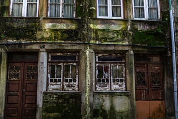 Facade of an old abandoned building, Braga, Portugal