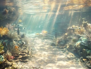 Captivating Underwater Seascape Bathed in Ethereal Sunlight and Shadows