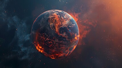 Earth's burning surface depicted in ultra-realistic style, symbolizing the global warming theme. AI Image - obrazy, fototapety, plakaty