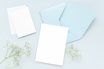 Blank cards mockup with blue envelope