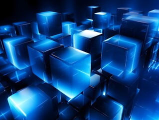 Futuristic Electric Blue Luminous Cubes Abstract 3D Geometric Digital Art Backdrop