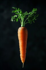 Captivating image of a carrot floating with a starry effect on a dark background, evoking a sense of magic in nature. AI Generated
