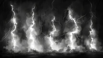 Illustration of lightning bolts. Thunder doodle hand drawn in modern format.