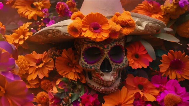 Colorful Tradition: Day of the Dead Celebration. Concept Day of the Dead, Mexican Tradition, Sugar Skulls, Festive Decor, Cultural Celebration