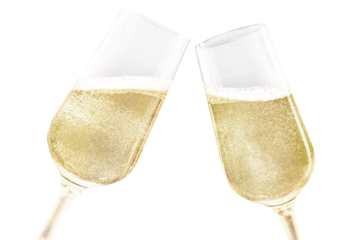 Clinking champagne png glasses sticker on transparent background