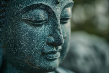 Close-up of a serene Buddha statue, symbolizing peace and mindfulness in a tranquil setting AI Generated.
