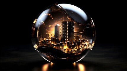 Glowing Glass Orb Illuminating a Futuristic Digital Metropolis