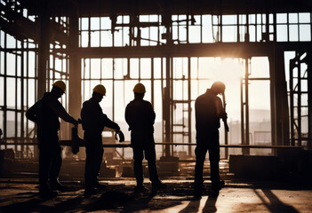 silhouette business industrial construction reference team light construction working multiple industry blurred engineer fair images together background industry create background sit - obrazy, fototapety, plakaty